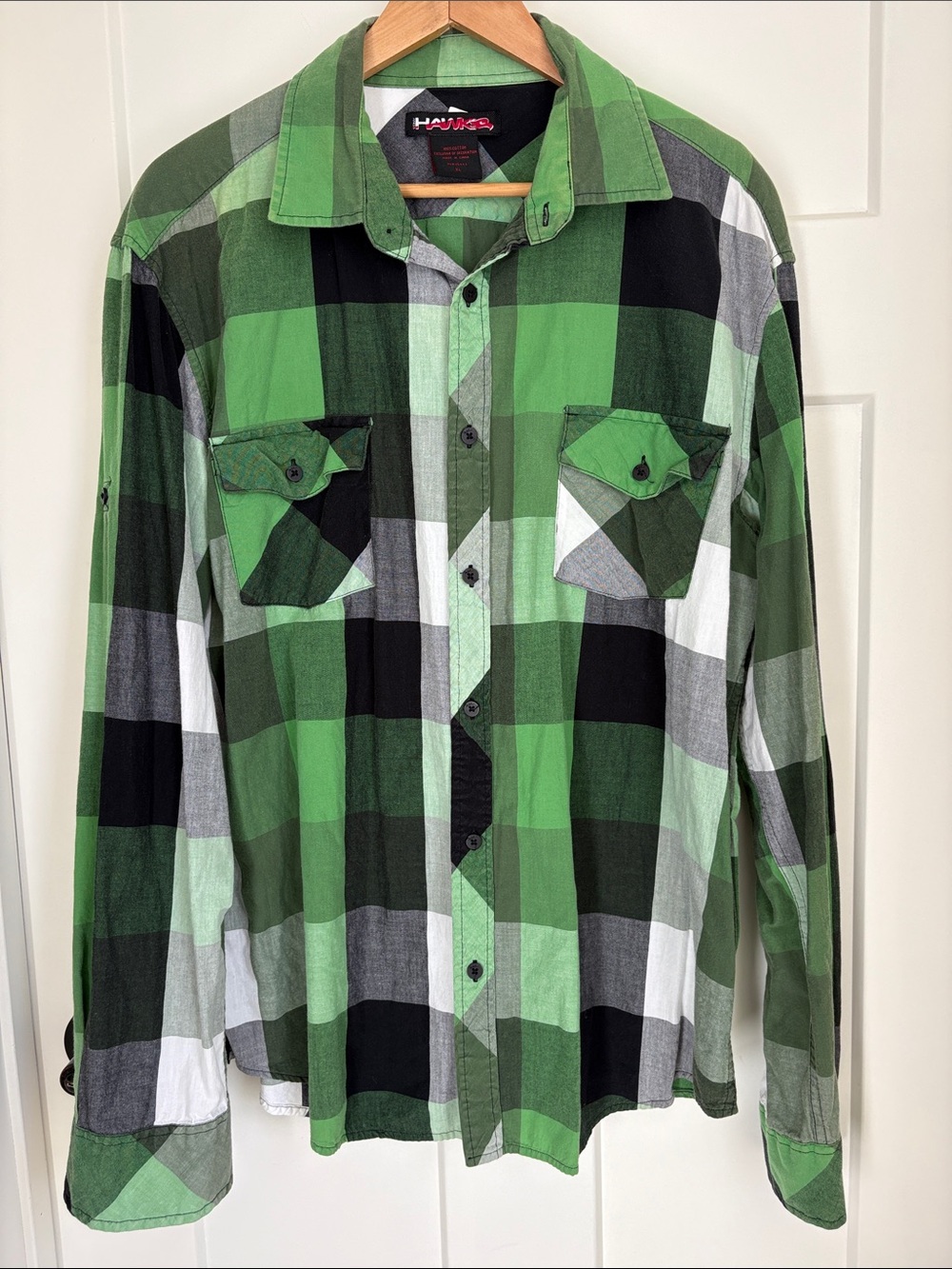 Tony Hawk Green and Black Plaid Button-Up Shirt
